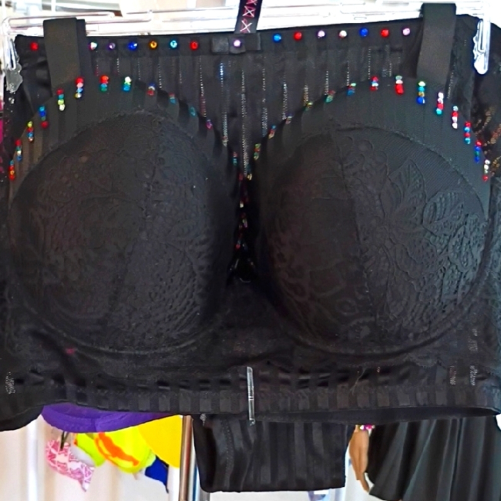 Elegant Black Lace Bra with Colorful Accents